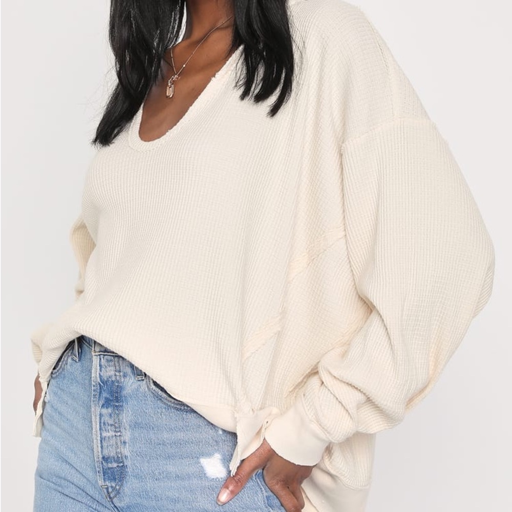 Free People - We The Free Cream Oversized Long Sleeve Thermal Top size M